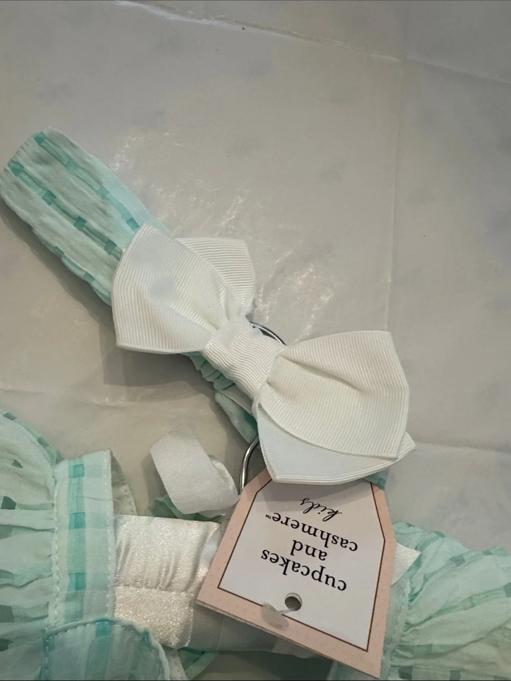 cupcakes & cashmere Mint Green Striped Ruffle Bow Dress with Headband